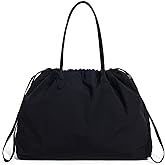Nylon Tote Bags for Work & Travel Versatile Black Shoulder Bag Large Capacity Drawstring Nylon Bags Perfect for Everyday Use | Drawstring