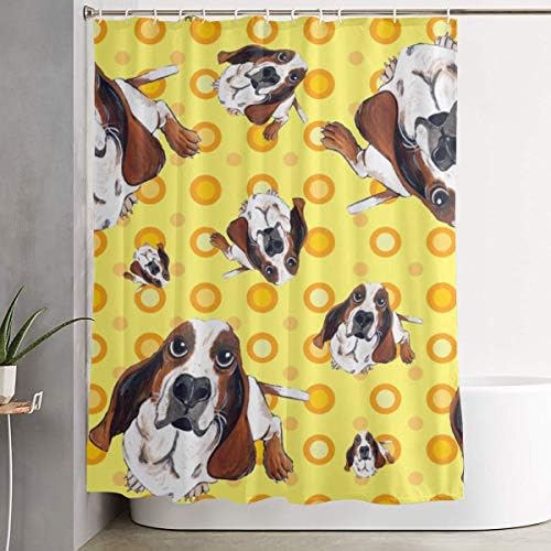 Decorative Easy Care Basset Hound in Yellow Colorful Bathroom Shower Curtain for Showers 60"x70"