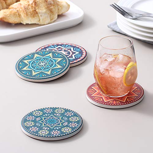 image for LIFVER Drink Coasters with Holder - 6 Pcs Absorbent Mandala Style Coas
