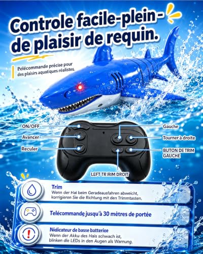 KOKODI Shark Remote Control Robot Luminous for Kids 3 Years and Above - Waterproof Water Toy for Swimming Pool and Summer Bath, Waterproof Remote Control Birthday Gift Unisex Boy Girl