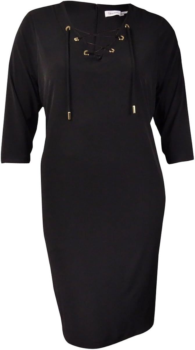Calvin Klein Women's LaceUp Detail ThreeQuarterSleeve Dress, Black
