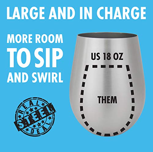 Stainless Steel Wine Glasses: Large 18 Oz Set of 4 Stemless Metal Wine Glass Set - Outdoor Wine Tumbler for the Pool, Camping, Cookouts, Travel - Set of 4 Drinking Cups (Natural)