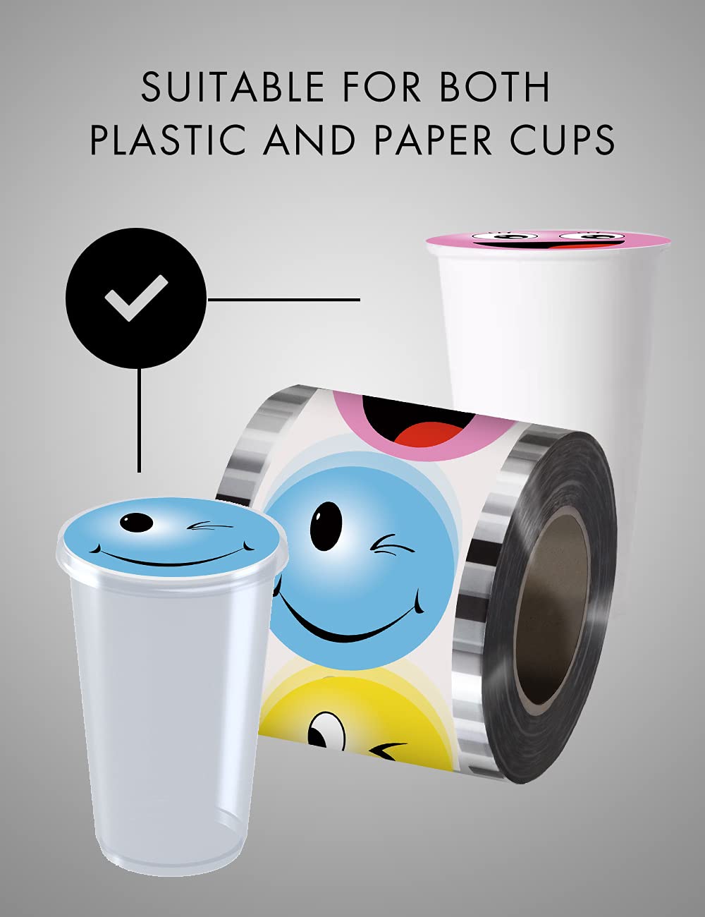 WantJoin Cup Sealing Film Tea Cup Sealing Film Boba Cup Sealer Film 90-105 mm 3000 Cups for PP Plastic and Paper Cups, Light Blue, Color4