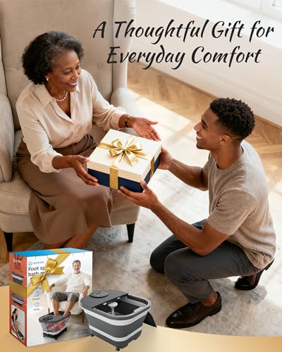 COMFIER 2026 Folding Foot Bath with Heating, Shower & Temperature Control, Foot Bath with 30 Shiatsu Massage Balls, Automatic Massage & Anti-Splash Design, Wellness Gift for Men and Women