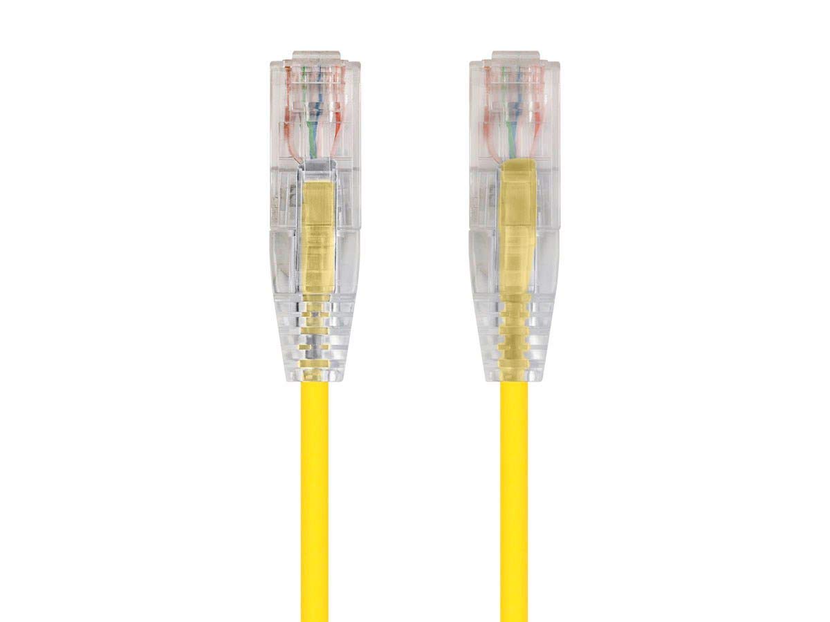 Photo 1 of Monoprice Cat6 1ft Yellow Component Level Patch Cable UTP 28AWG 550MHz Pure Bare Copper Snagless RJ45 SlimRun Series Ethernet Cable