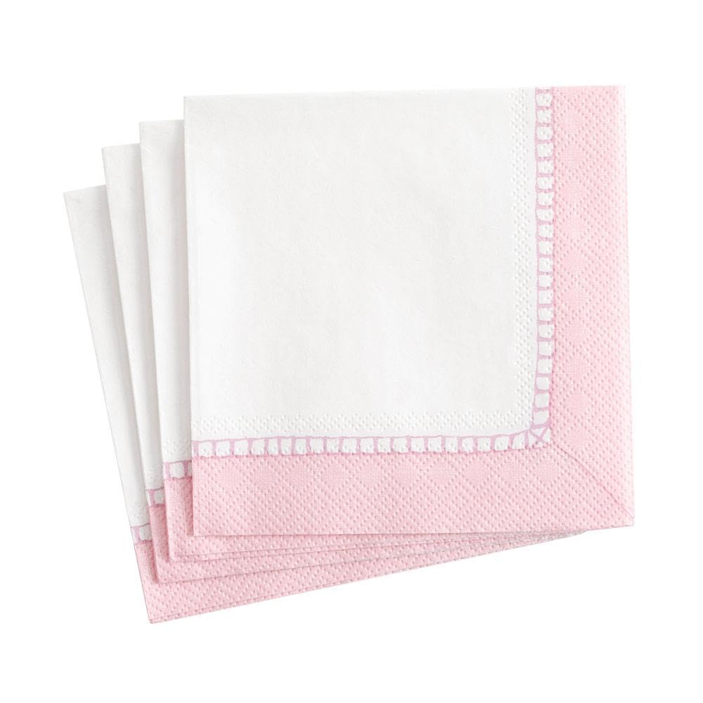 Caspari Linen Border Boxed Paper Cocktail Napkins in Petal Pink, 40 Per Box