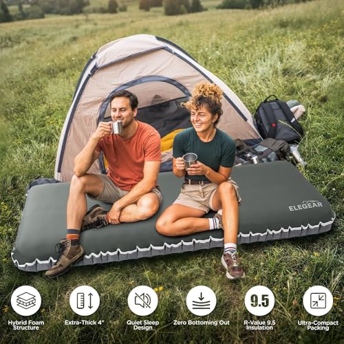 Elegear Colchoneta Inflable de Air & Foam Doble Capa, CumbreX™ Colchón de Camping de 10 cm Espuma Ultragruesa con Bolsa Inflable, Valor R 9.5 Colchoneta Portátil 4 Estacione para Viajes y Aire Libre