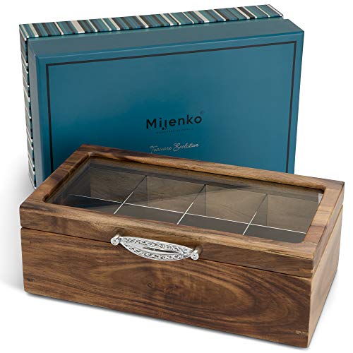 Mijenko Wood Tea bag Box Organizer - Silver, loose Leaf Wooden chest Storage in luxury gift box.