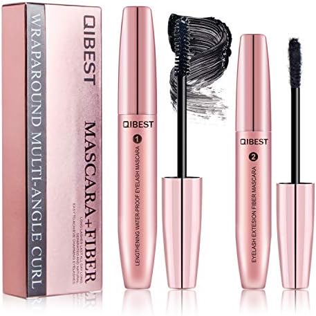 4D Silk Fiber Eyelash Mascara with Natural Fiber, Waterproof Long Lasting Luxurious Eyelash Extension (Pink)