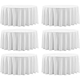 Aocoz Round Tablecloth 120 Inch 6 Pack White Tablecloths Washable Decorative Linen Polyester Table Clothes Cover for Dining Table Banquets Buffet Parties and Wedding