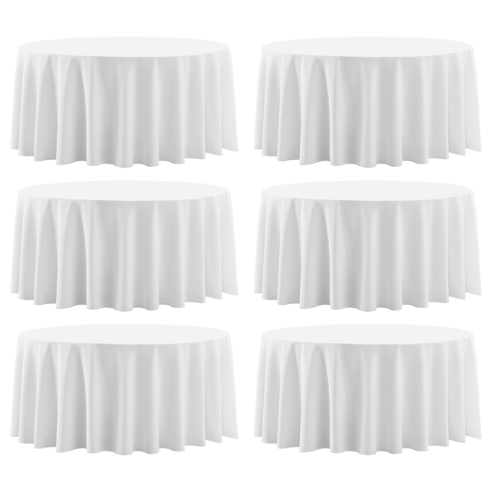 Photo 1 of Aocoz Round Tablecloth 120 Inch 6 Pack White Tablecloths Washable Decorative Linen Polyester Table Clothes Cover for Dining Table Banquets Buffet Parties and Wedding