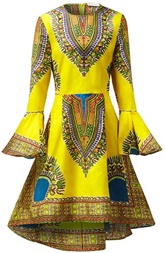 Shenbolen Women African Print Dresses Autumn and Winter Long Sleeves Ankara Dress(XX-Large,F)