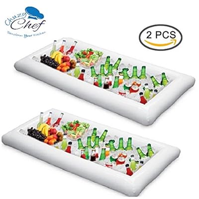 Chuzy Chef Inflatable Pool Table Serving Bar - 2 pack Large Buffet Tray Server With Drain Plug - Keep Your Salads & Beverages Ice Cold - For Parties Indoor & Outdoor use Bar Party Accessories