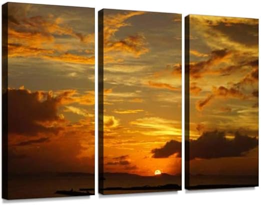 Amazon Co Jp 沖縄の夕日ポスター パネル 現代壁の絵 壁掛け 部屋飾り 背景絵画 壁アート 完成品 3枚セット すぐ飾る ホーム キッチン