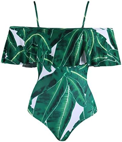 Miturn Womens One Piece Flounce Swimsuit Ruffles Tankini Off Shoulder Bathing Suit Swimwear
