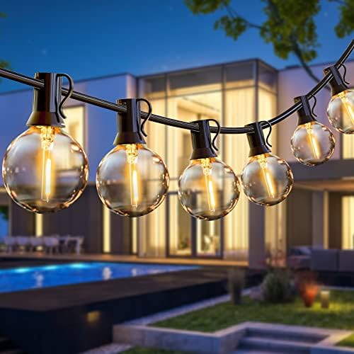 LED Outdoor String Lights Mains Powered, 22ft/6.8m Waterproof Festoon Lights Outdoor, 16+2 (Spare) G40 LED Bulbs Garden String Lights, Indoor/Outdoor String Lights for Garden, Patio, Wedding