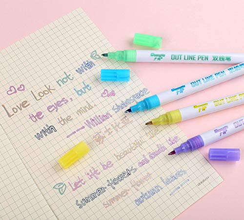 8 Colors/Set Double Line Pen Fluorescent Glitter Marker Pen Outline Pen Stationery for Card Making, Birthday Greeting, Scrap Booking, Painting, DIY Art Crafts - Thumbnail 5