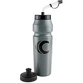 Cannon Sports 1 Liter Sports Water Bottle, BPA-Free, 34 Oz Capacity, Large Mouth, 2 lids (Straw and Squeeze), Great For Helmet Sports Such As Hockey, Lacrosse, Football, Boxing (Gray)