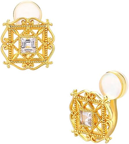 Amazon Co Jp Richight シンプルなアンティークバロックイヤーカフ スクエアホワイトトパーズノンホールピアス 純銀製ear Cuff 可愛い1ペア用ゴールドクリップイヤリング ジュエリー