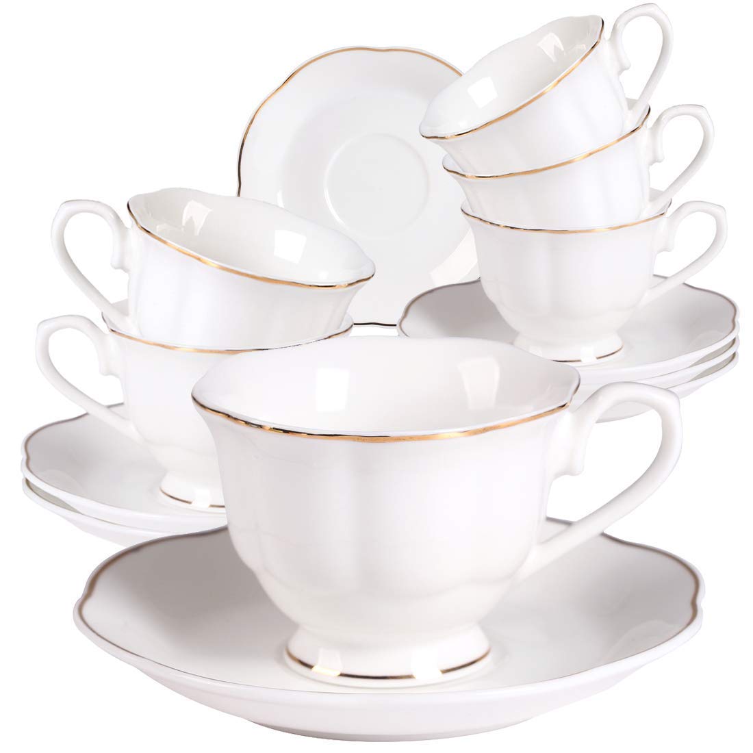 GuangYang 12pcs Turkish Coffee Cups,80 ml Porcelain Cup Set for 6 People, 6 x Espresso Cups and 6 x Saucers, Dishwasher Safe White Ceramic Coffee Cups with Saucer in Gift Box
