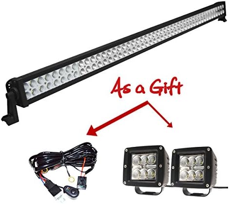 Enk 52 Inch 300W LED Work Light Bar Flood Spot Combo Beam Waterproof for 4WD Jeep Off-road SUV ATV Pickup Camper Wagon Truck with 2Pcs 3 Inch 18W Flood LED Work Lights and Wiring Harness and Mounts