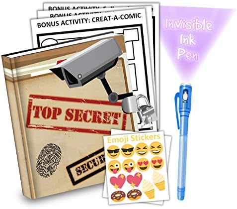 Top Secret Agent Kids Diary With Lock Includes 6.5 Inch Diary, Invisible Ink Pen, Stickers, & Bonus Activity Pages