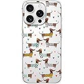 Blingy's for iPhone 16 Pro Max Case, Adorable Dachshund Dog Style with Hearts Pattern Cute Animal Design Transparent Soft TPU Protective Clear Case 6.9 inch (Dachshunds in Shirts)