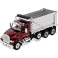 Diecast Masters Peterbilt Model 567 Dump Truck - Metallic Red | Tandem with Pusher Axle - PACCAR Engine, Ox Bodies Stampede Dump Cab | 1:50 Scale Model Semi Trucks | Diecast Model 71077