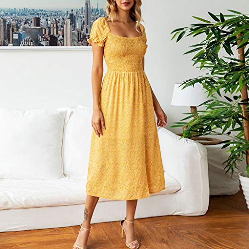 Witspace Women Summer Printing Ruffles Short Sleeve Dress Evening Party Dress
