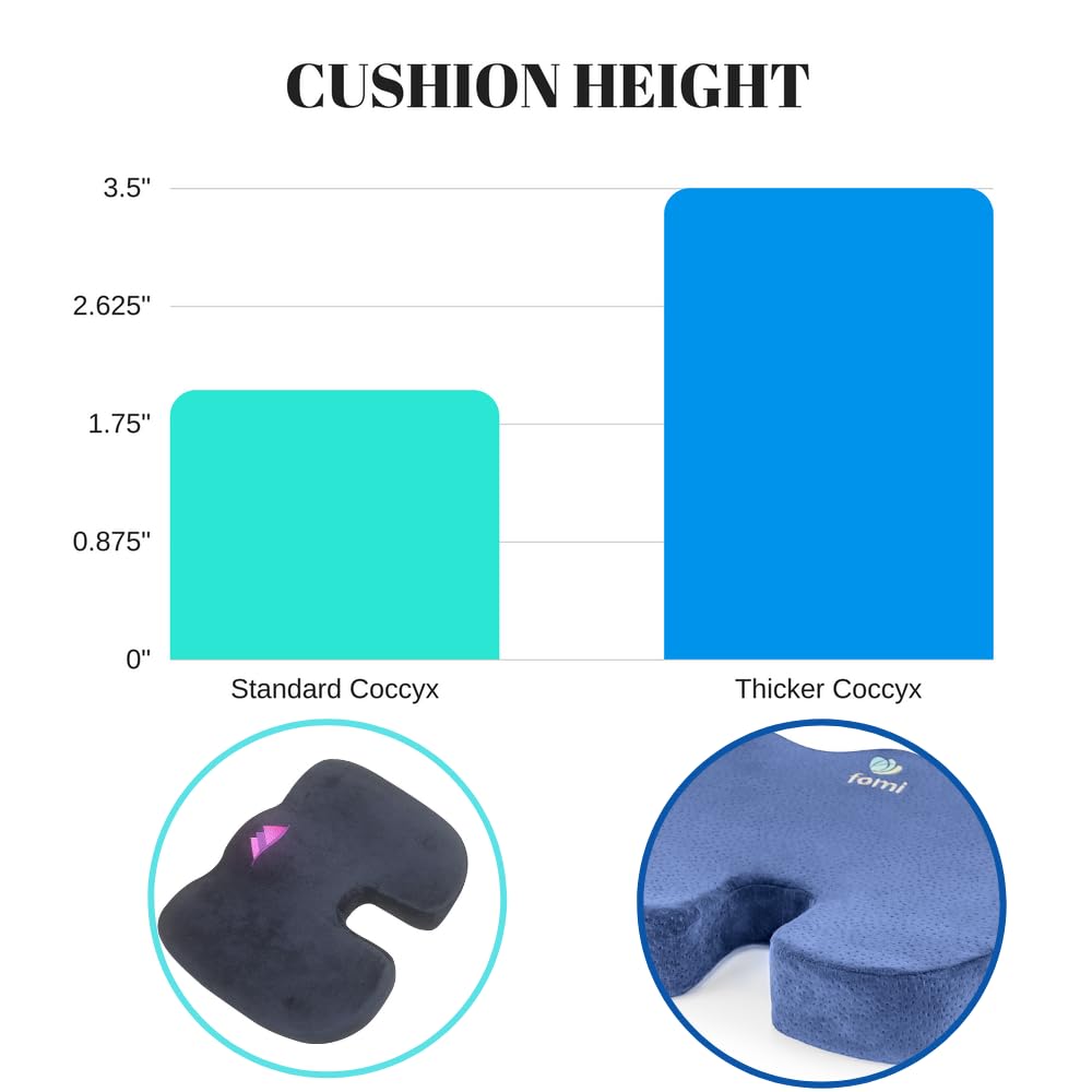 FOMI Extra Thick Firm Coccyx Orthopedic Memory Foam Seat Cushion | Black Large Cushion for Car or Truck Seat, Office Chair, Wheelchair | Back Pain Relief