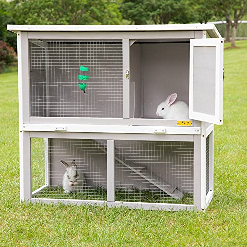 COZIWOW Rabbit Hutch Indoor Outdoor for Multiple Rabbits, Wooden Bunny