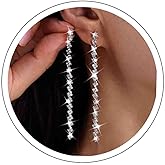 Vacaonio Boho Rhinestone Tassel Earrings Long Crystal Chain Earrings Gold Cz Earrings Cz Fringe Drop Earrings Jewelry for Women