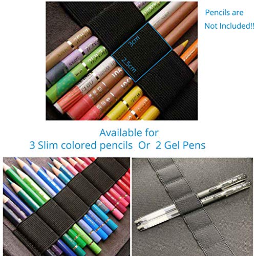 BOMKEE Pencil Case Holder 210 Slots PU Leather Pencil Holder Gel Pen Bag with Adjustable Removable Strap Zipper Closure Large Capacity Pen Organizer (Black)