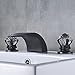 Senlesen Oil Rubbed Bronze Waterfall Spout Bathroom Widespread Sink Vanity Mixer Tap Faucet with Led Light