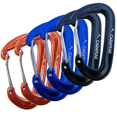 CARAPEAK 12KN Mini Wiregate Aluminum Lightweight 6 Packs Set Hammock Snag Free Carabiners Asymmetric D Shape Black Blue Orange