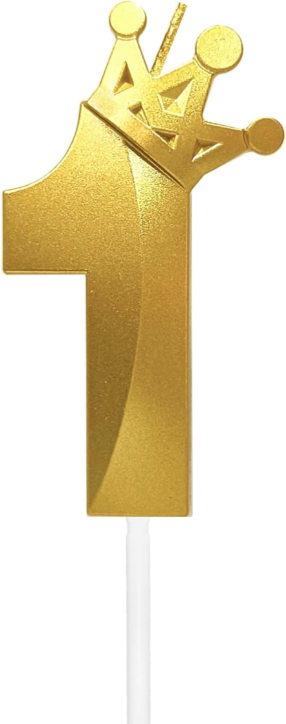 Candles & Holders - Number 1 Birthday Candle 3D Crown Designed Cake Topper Decorations for one Year Old Happy Birthday Candles Anniversaries (Crown-1, Gold)