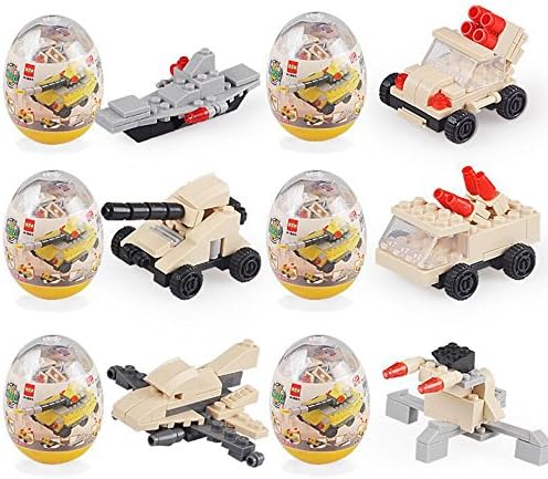 6pc Toys Filled Easter Eggs,Yuri Milner Eggs Prefilled with Building Block Toys Inside Prefilled Egg for Kids to Build Different Kinds of Construction Vehicles for Easter Basket Stuffers