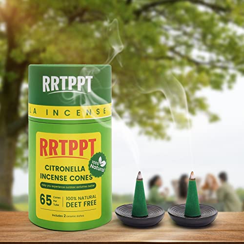 RRTPPT Citronella Incense Cones with 2 Ceramic Dishes Made with Plant