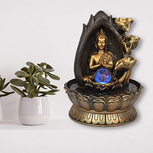 Efinito Great Lord Buddha Statue Water Fountain with Incense Waterfall Burner for Tabletop Decor