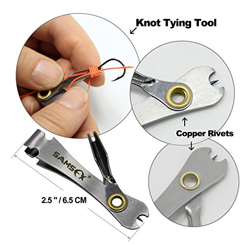 SAMS FISHING Pin on Reel & Combo Line Nipper Cutter Braid Snips - Fly Fishing Zinger & Line Nippers With Knot Tying Eye Cleaner Fast Tie Combo Tool (A072)
