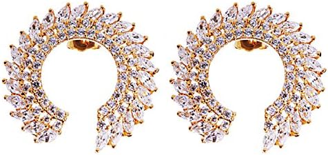 Chokushop Top Quality Cubic Zirconia Women Stud Earrings 144 pcs CZ Prong Setting Bridal Wedding Roman Fashion Earrings 18 KGP Lead Free