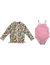 SwimZip Girls Long Sleeve Rash Guard & 1 Piece Suit | Pink Butterfly 12-18 Month