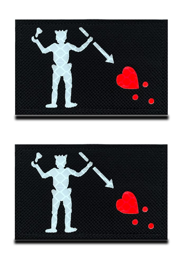 2 Pcs IR Reflective Blackbeard Pirate Edward Teach Flag Patch - Laser Cut - Super Durable - Hook & Loop - Military Tactical Clothing Backpack Armband Biker Jacket Accessory Appliques Patch — image 1