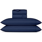 TEXAS LINEN CO. 400 Thread Count King Size Sheets Set, Navy Blue Stripe | 100% Egyptian Cotton Sheets, OEKO TEX Certified, Soft Cooling 16" Deep Pocket Hotel Quality Sheet - Cowboy Callin'