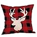 5 Pack Red Black Christmas Scottish Buffalo Checkers Plaid Pillow Cover,Winter Deer,Let's Snuggle Quotes Home Decorative Throw Pillow Case Cushion Cover for Sofa Couch 18 x 18 Inch