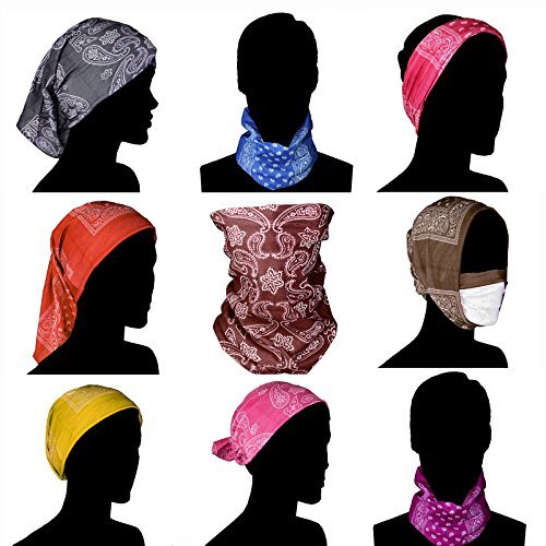 Basico Bandanas Value Pack 100% Cotton Paisley Head Wrap with Tube Face Mask/Headband (6pk- Black)