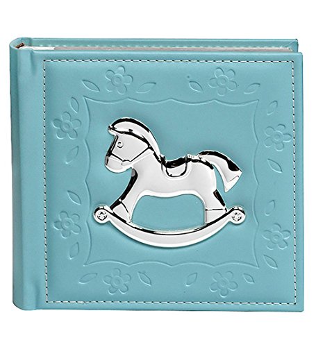Blue Baby BOY Memory Book Photo Album with Silver Rocking Horse 80 x 6x4 (10x15)