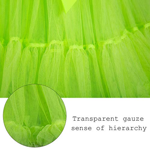 Women's Elastic Waist Chiffon Petticoat Puffy Tutu Tulle Skirt Princess Ballet Dance Pettiskirts Underskirt (Fluorescent Green) - Thumbnail 3