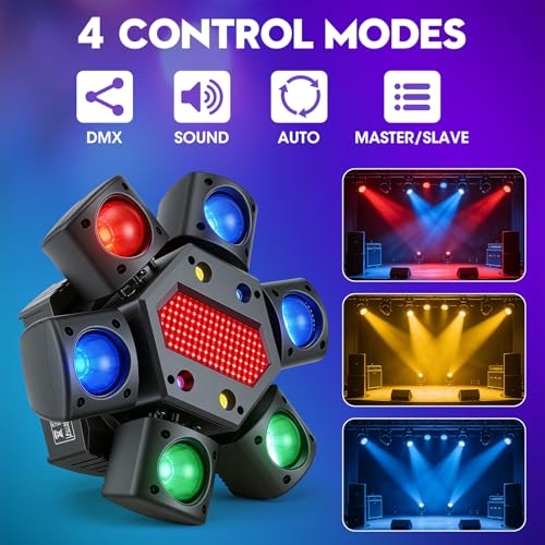 DMX512 LED Moving Head 80W RGBW Disco Projector Light with Remote Control, 6 Light Arms + Bee Eye Effect, DMX512 for DJ Bar Wedding Party