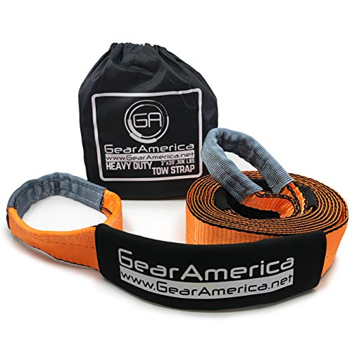 GearAmerica Heavy Duty Recovery Tow Strap | 35,000 lbs (17.5 Tons) Strength | 3" x20' Winch Extension | Triple Reinforced Loops + Protective Sleeves | Emergency Off Road 4x4 Towing | Free Storage Bag